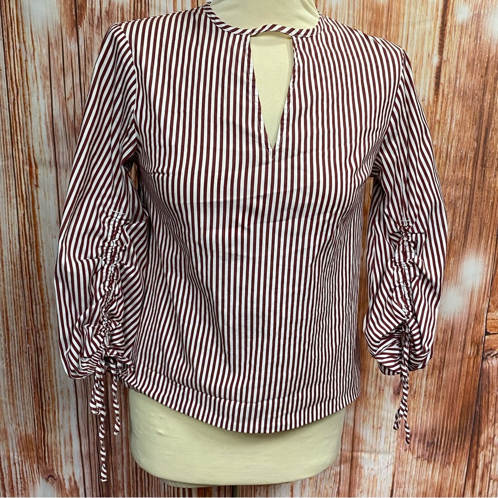 Express Striped Gathered‎ Sleeve Top